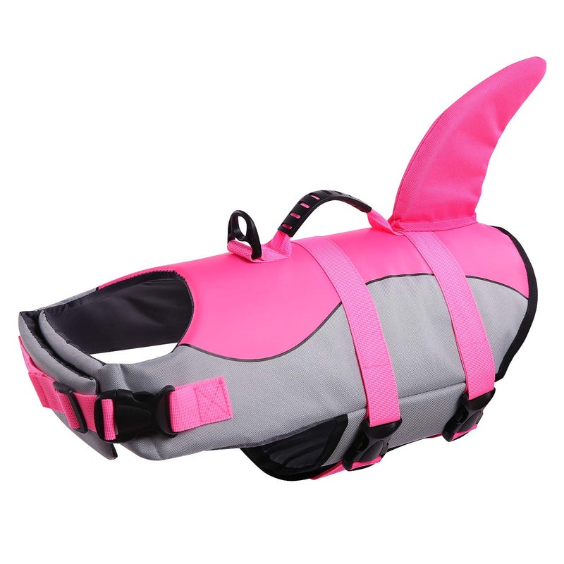 Queenmore Dog Life Jacket Ripstop Shark Dog Safety Vest Adjustable Preserver with High Buoyancy and Durable Rescue Handle for Small,Medium,Large Dogs, Pink Shark X-Large - Image 1